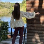 Women's embroidered shirt linen Lavender Embroidered Gem