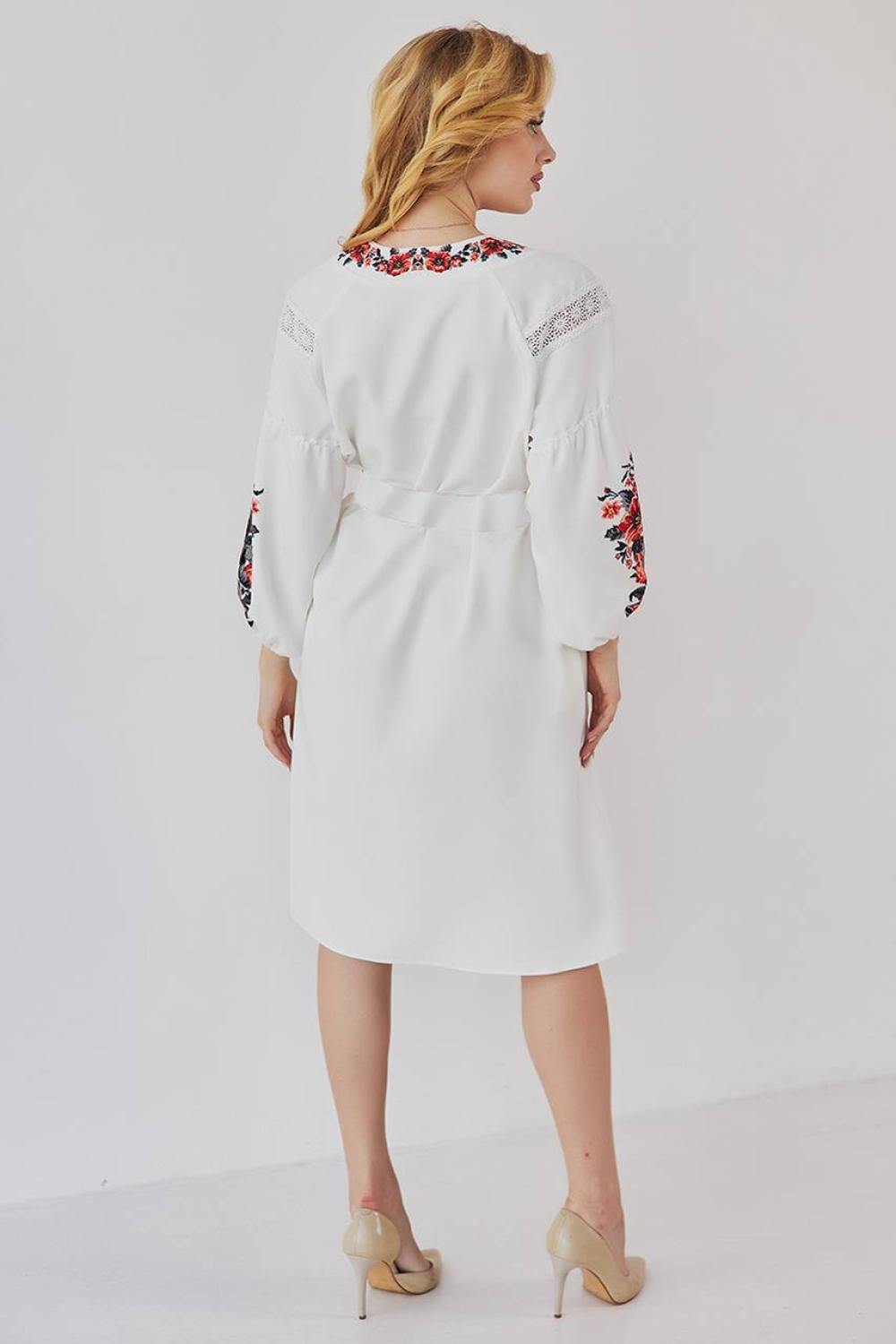 Embroidered dress women's white with red flowers