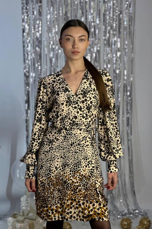 Сукня на запах в квітковий прннт медового кольору 20AH513. Франція. Yuka Paris