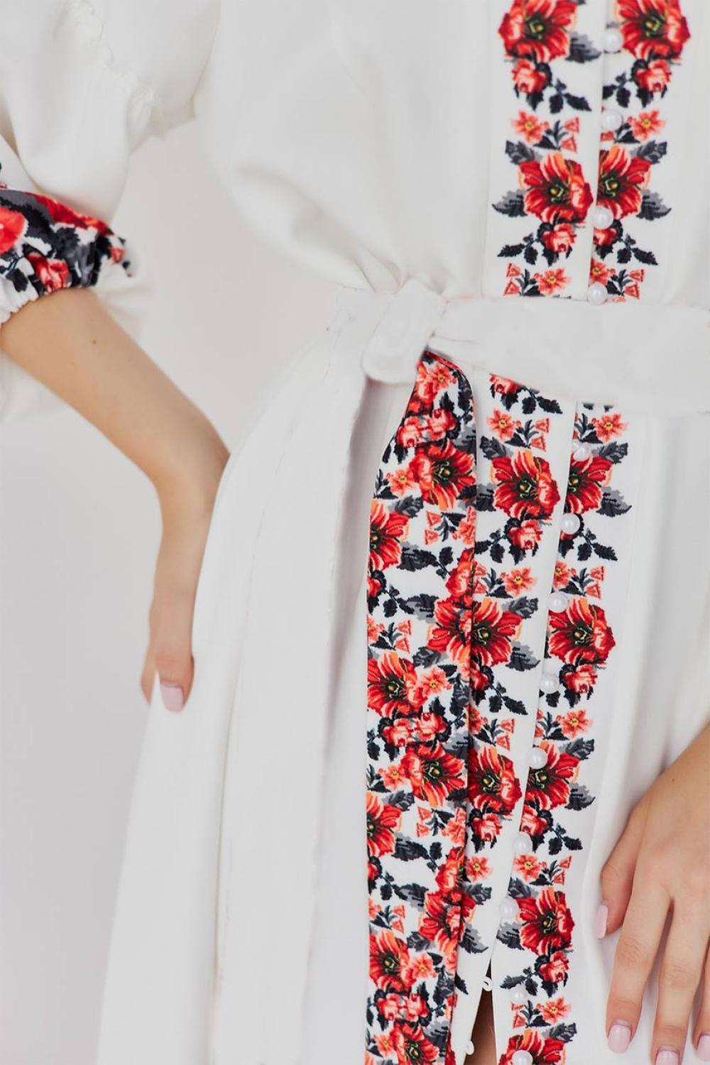 Embroidered dress women's white with red flowers