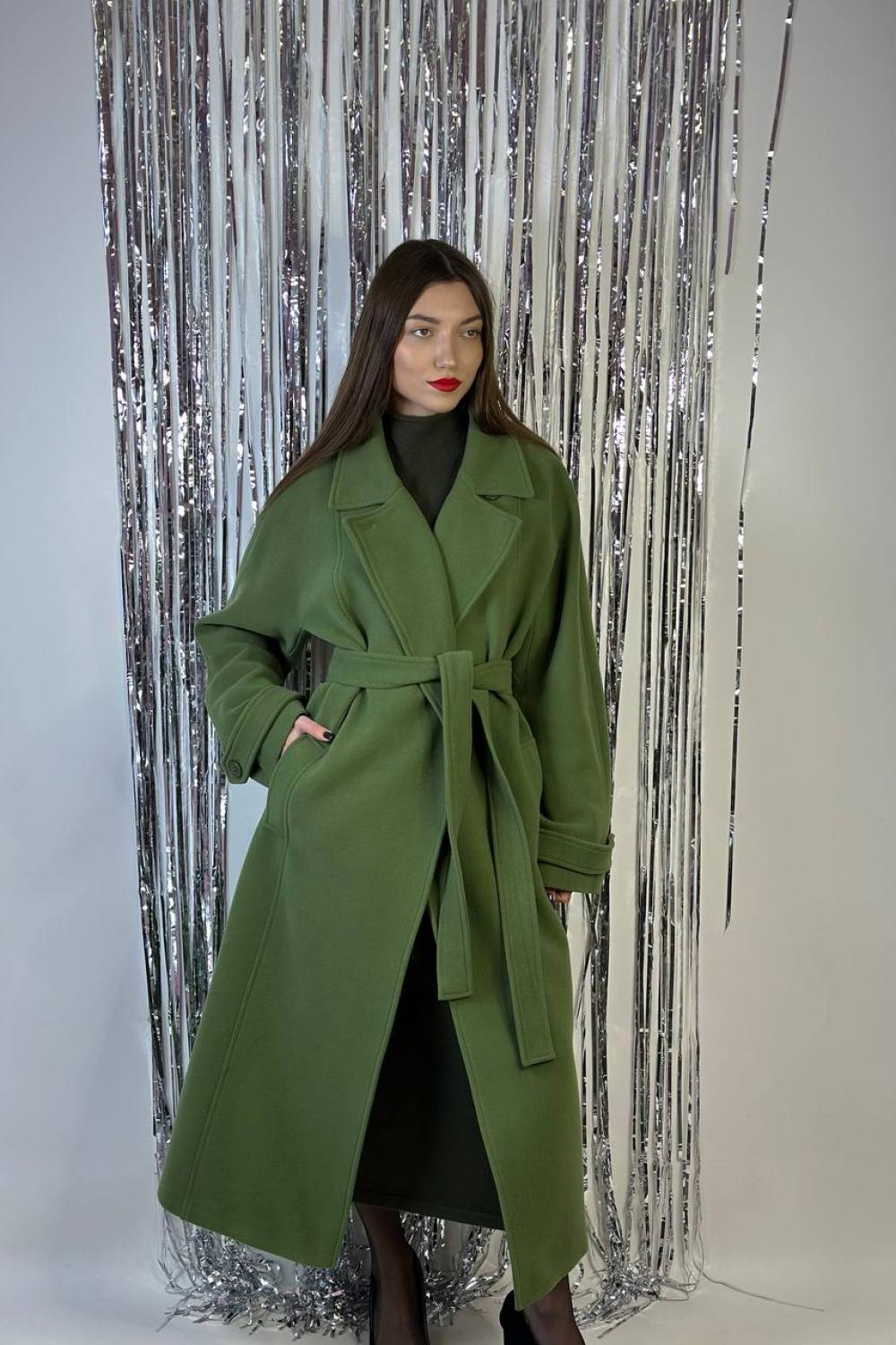 Women's demi-season green coat with a fold-down collar 274C FINE LINE