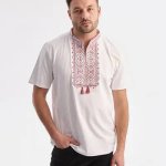 Men's embroidered T-shirt, red and grey