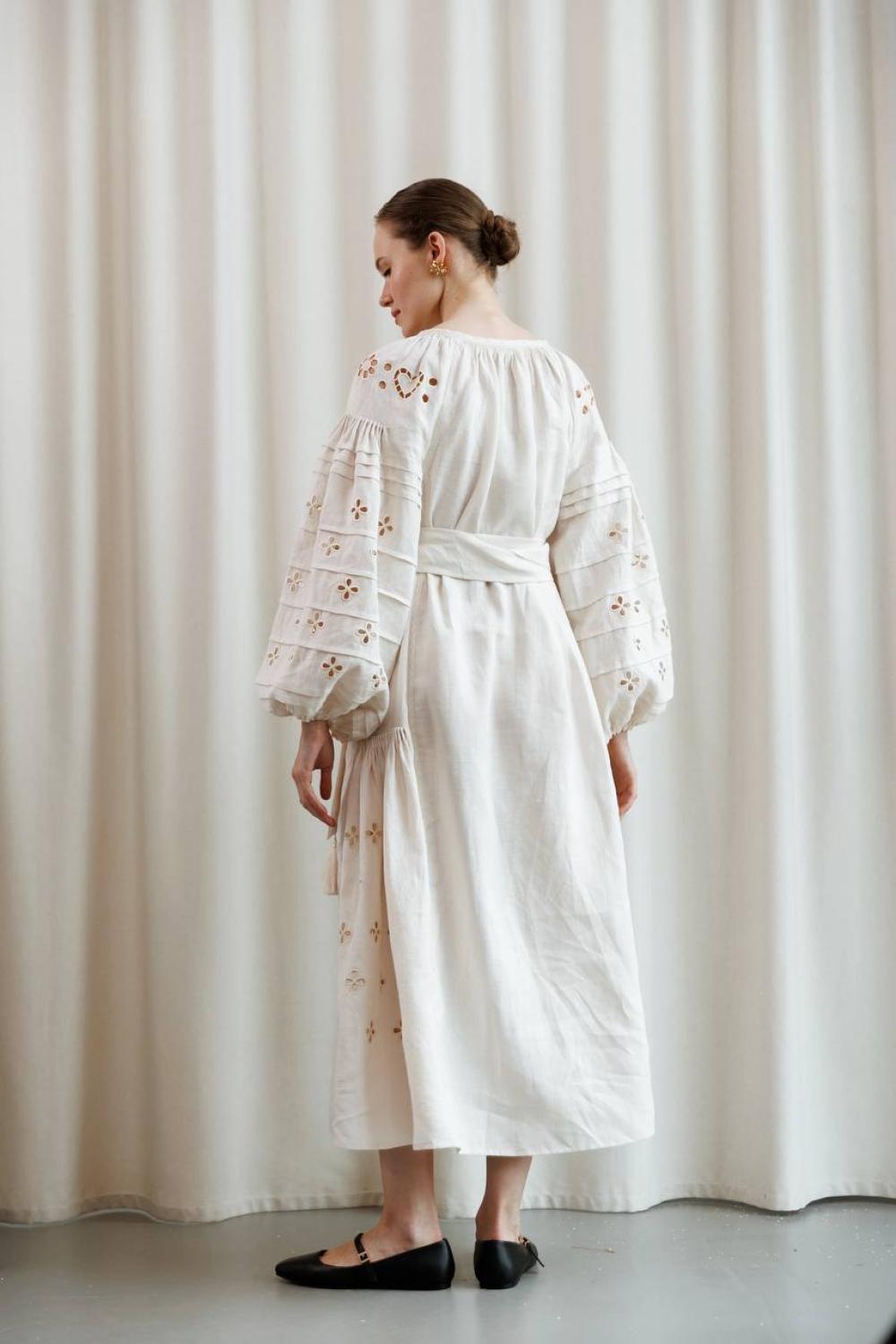 Adele embroidered dress in a soft cream color