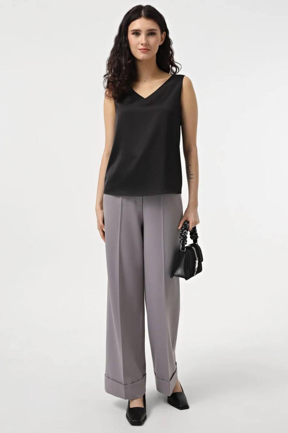 Black satin sleeveless blouse