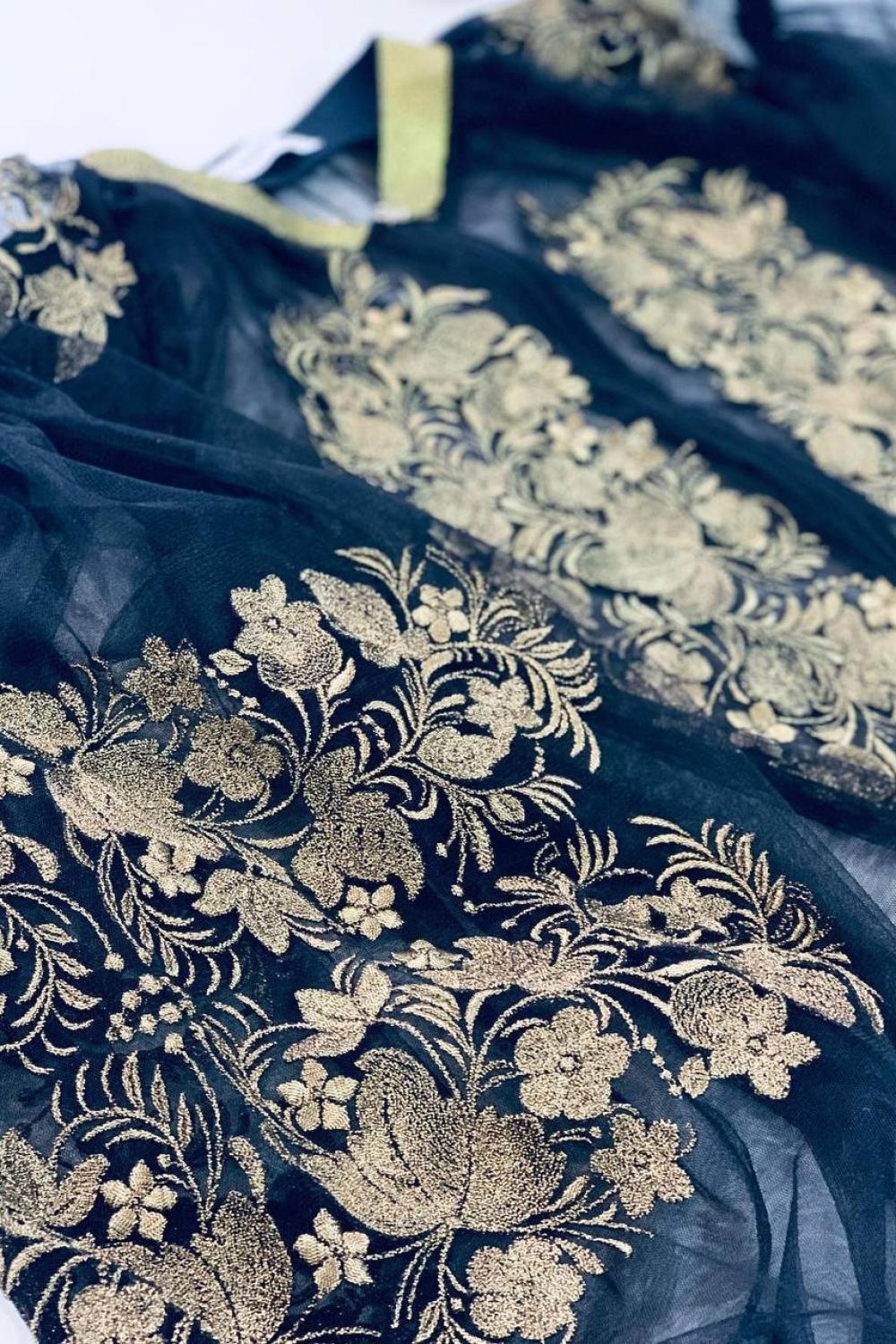 Бомбер жіночий вишитий на сітці чорно-синій EMBROIDERED GEM