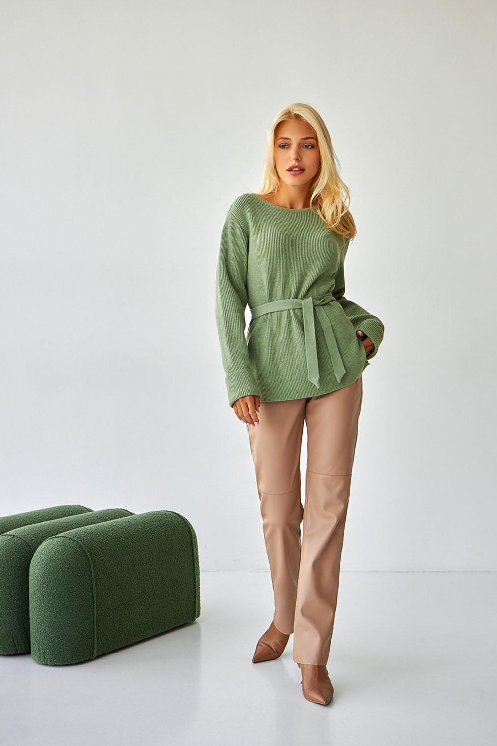 Women's olive jumper with a belt 2433 BELLISE