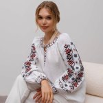 Women's Vyshyvanka Verkhovyna white and pink from Svarga