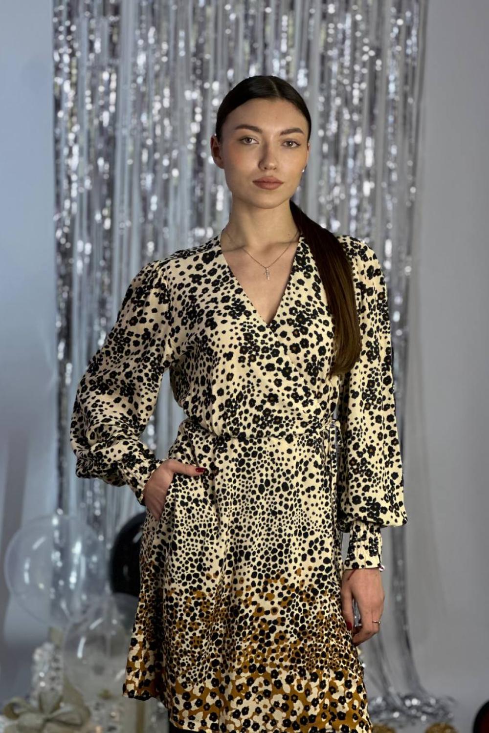Scented dress in honey-colored flower pattern 20AH513. France. Yuka Paris