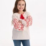 White embroidered shirt for girls with red
