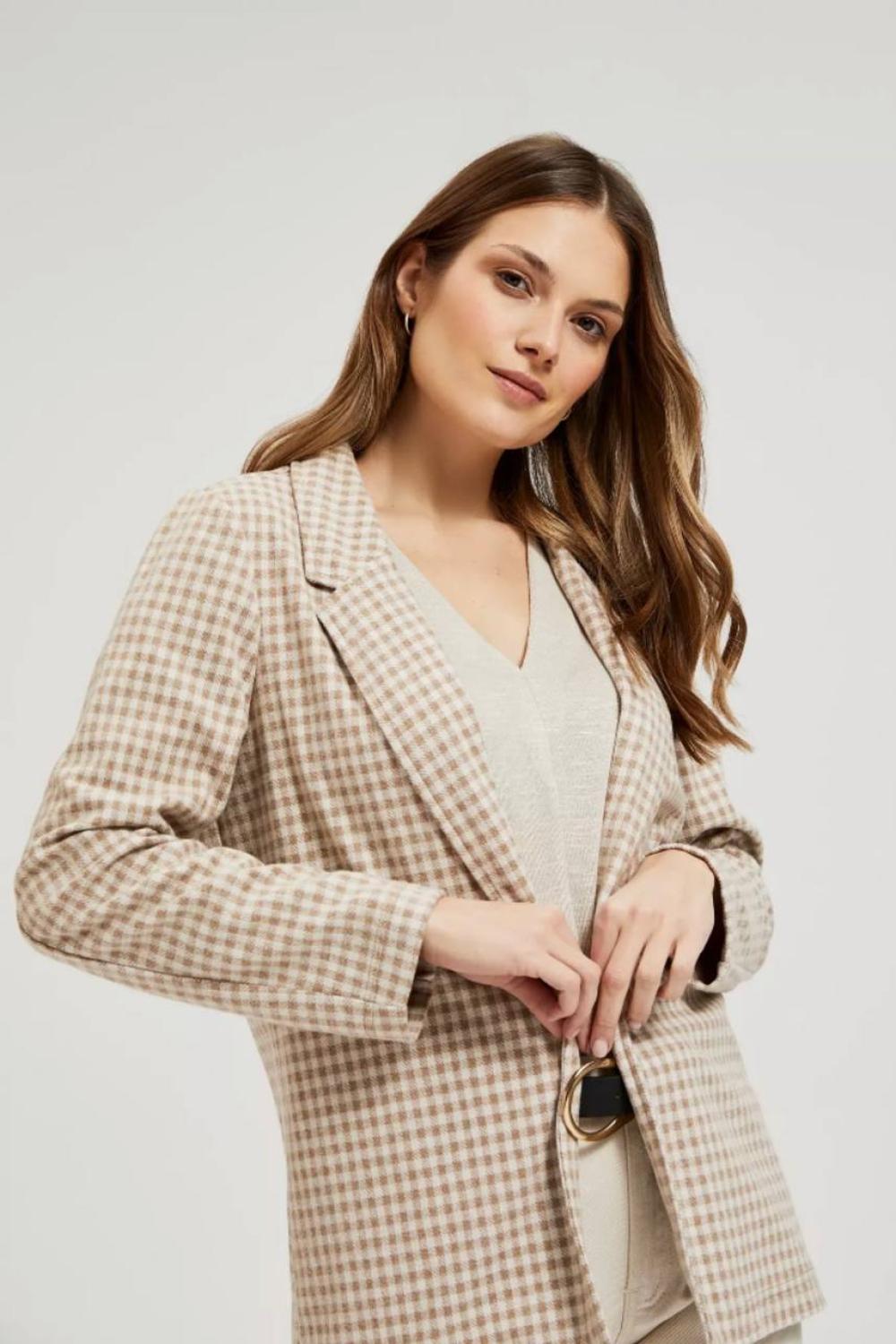 Beige checkered jacket without lining MOODO