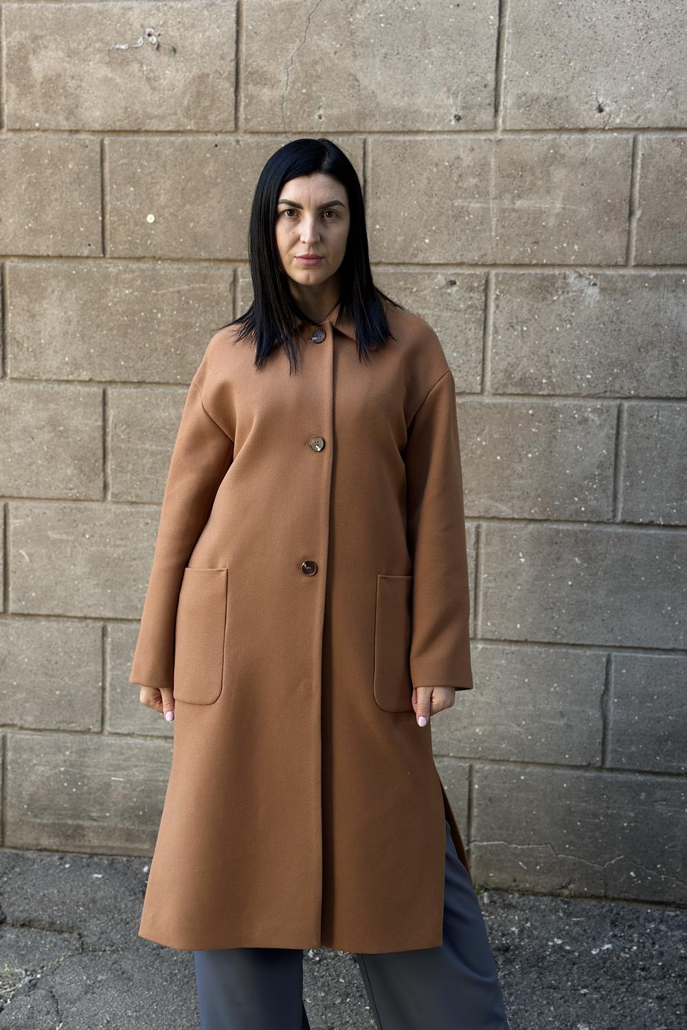 Women's demi-season cashmere coat in camel color 248C FINE LINE