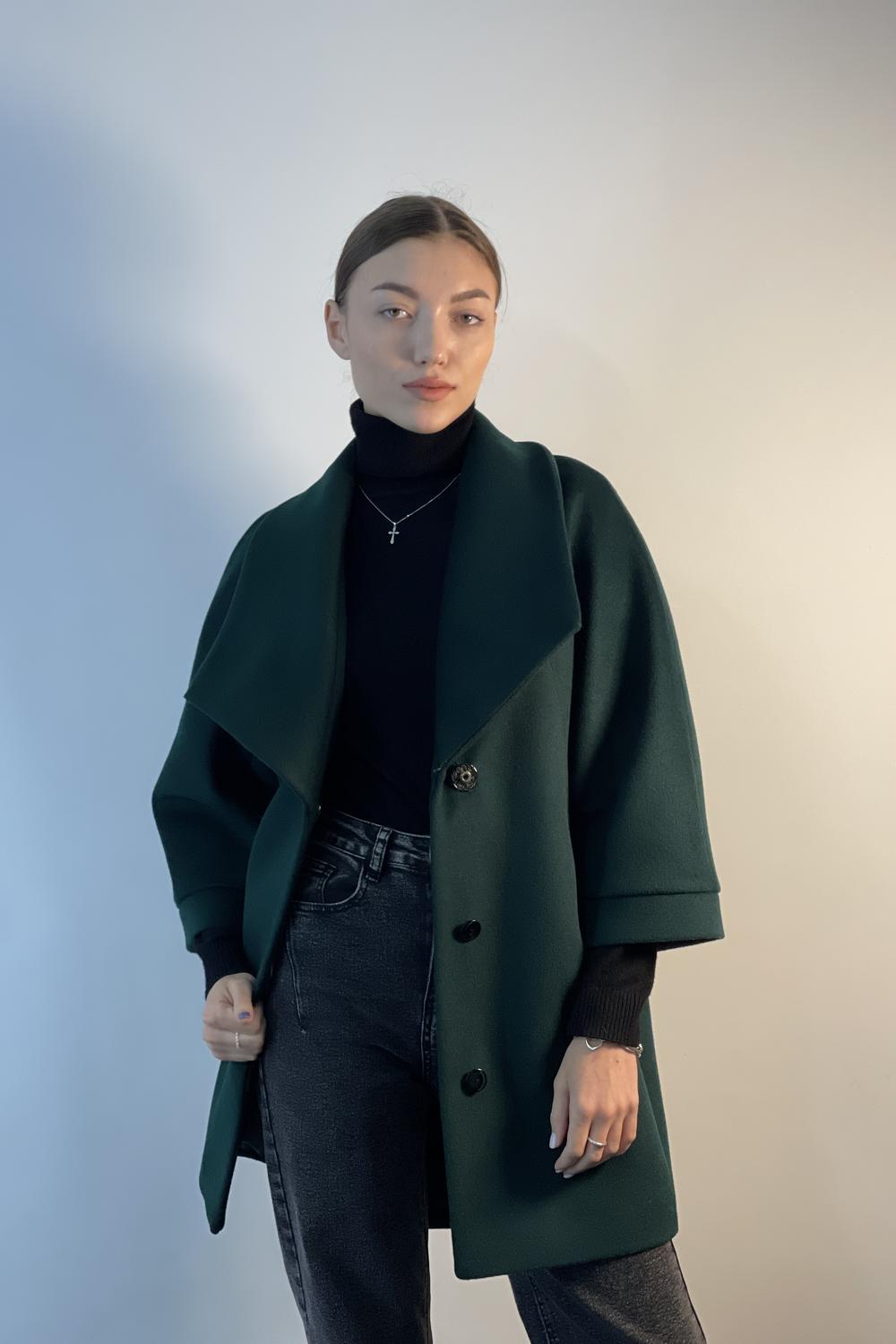 Пальто жіноче демісезонне з вовни смарагдове Mirella moda