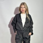 Black suit made of raincoat fabric