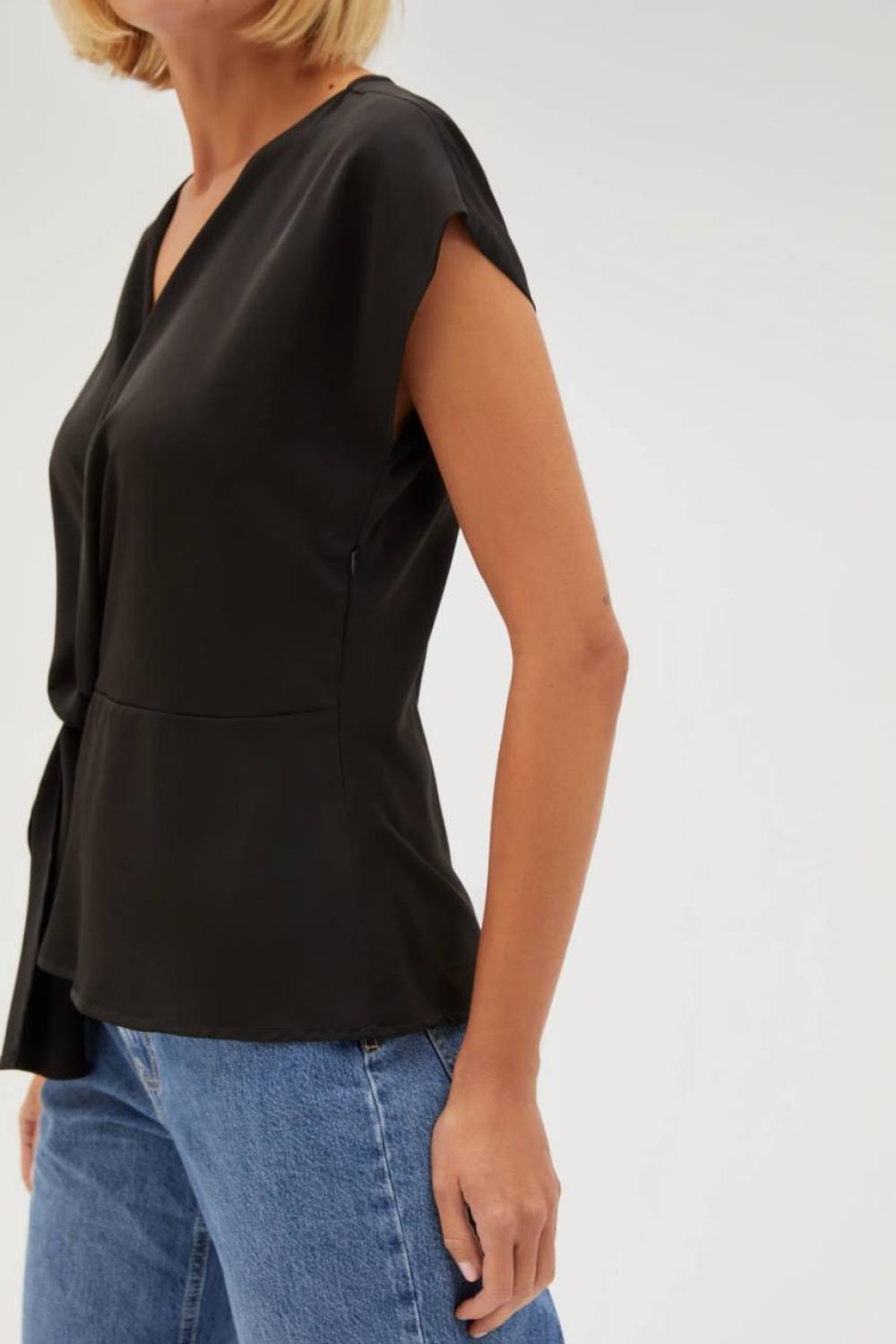 Black blouse with short sleeves