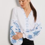 Women's embroidered shirt with flowers and peacocks by-ESQ