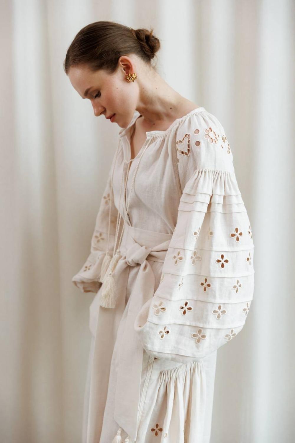 Adele embroidered dress in a soft cream color