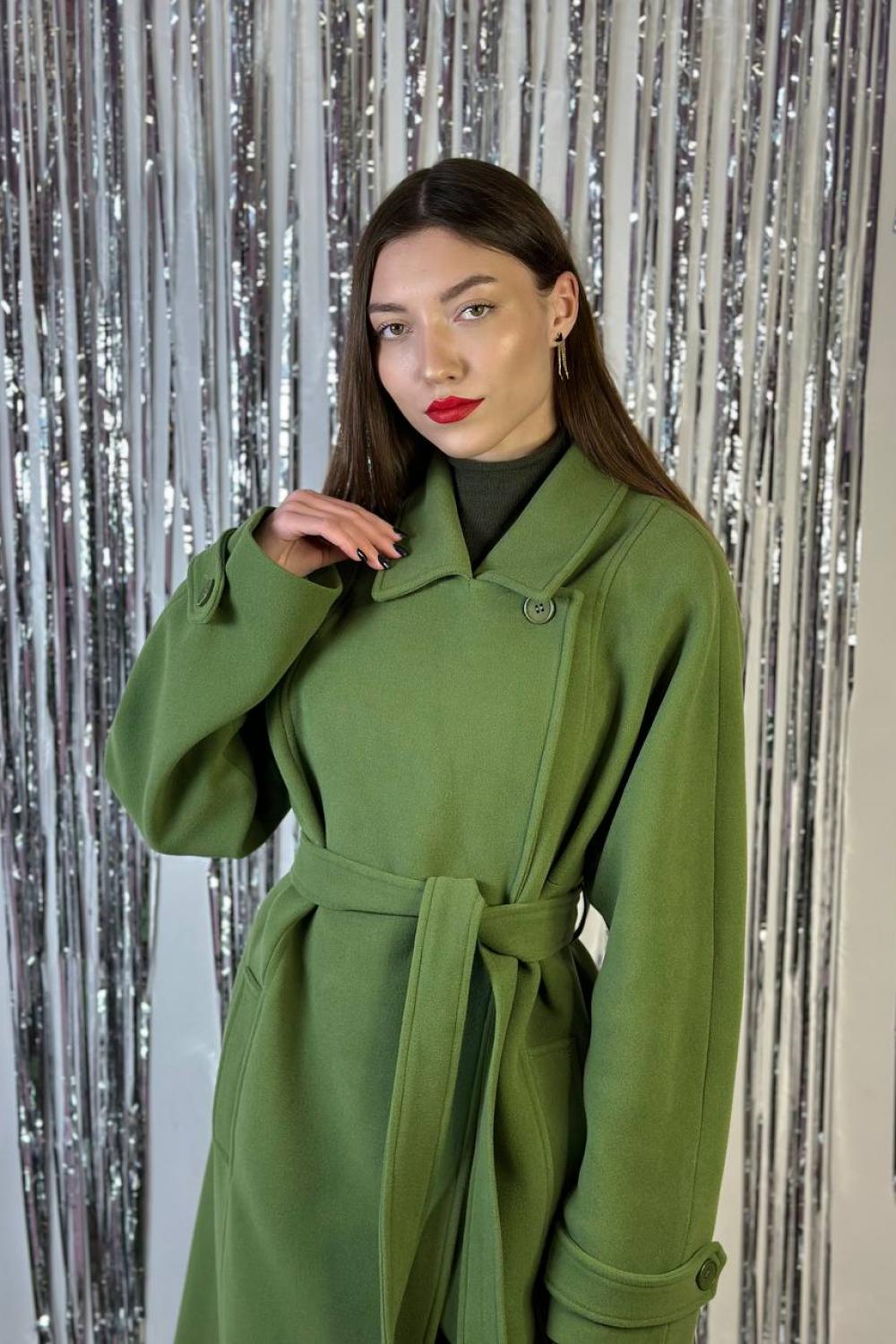 Women's demi-season green coat with a fold-down collar 274C FINE LINE