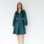 Midi dress in green color with premium satin