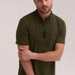 Вишиванка чоловіча в кольорі хакі Тризуб Piccolo