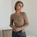 Camel jumper with a figured neckline