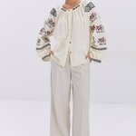 Ecru with black embroidery