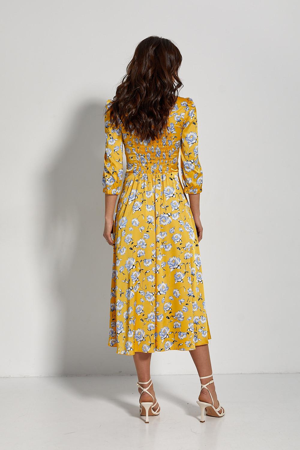 Yellow dress with floral print Artmon 1397.1