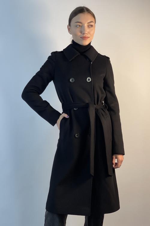 Vivalon women's demi-season black wool double-breasted trench coat