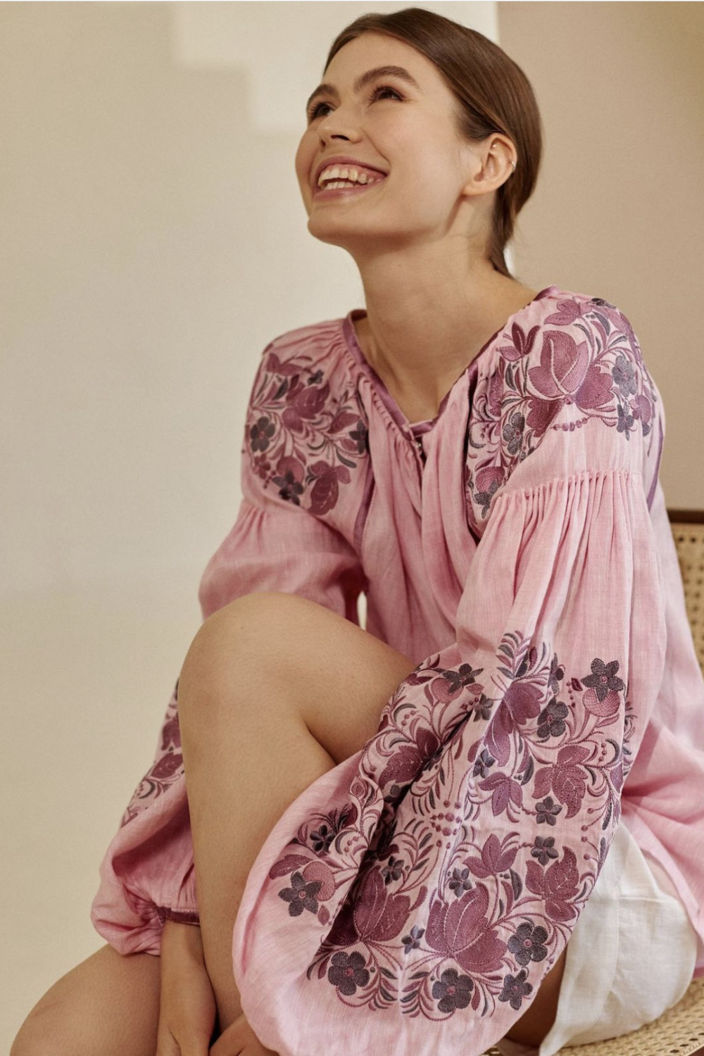 Embroidered gem women's linen pink Petrykivska