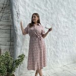 Сукня пудрова довга літня з принтом