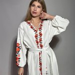 Embroidered dress women's white with red flowers