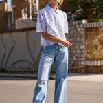 Blue calfskin blouse