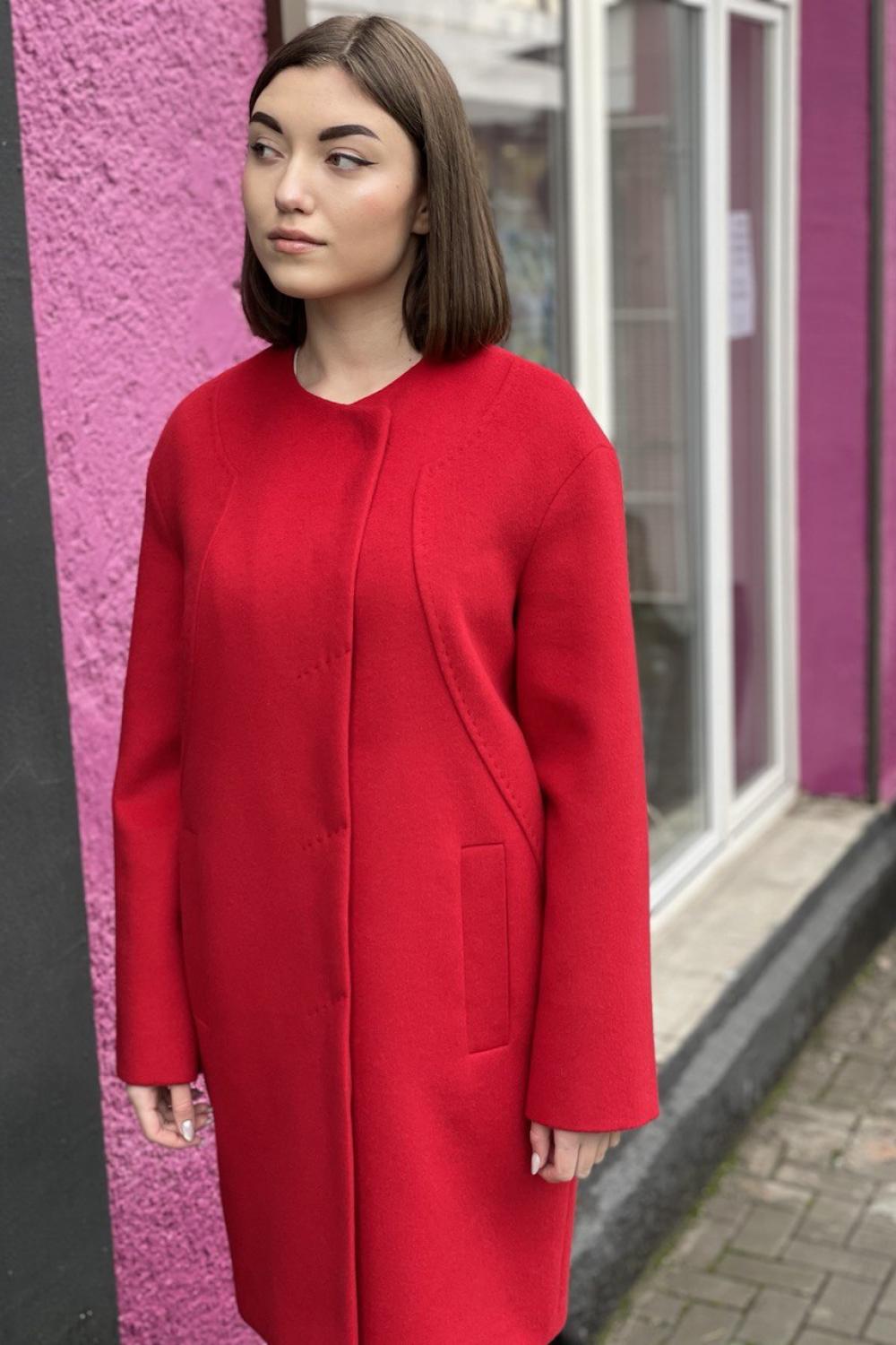 Пальто жіноче демісезонне з вовни червоне Mirella moda