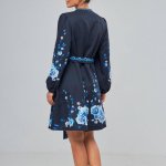 Dress blue embroidered printed dress
