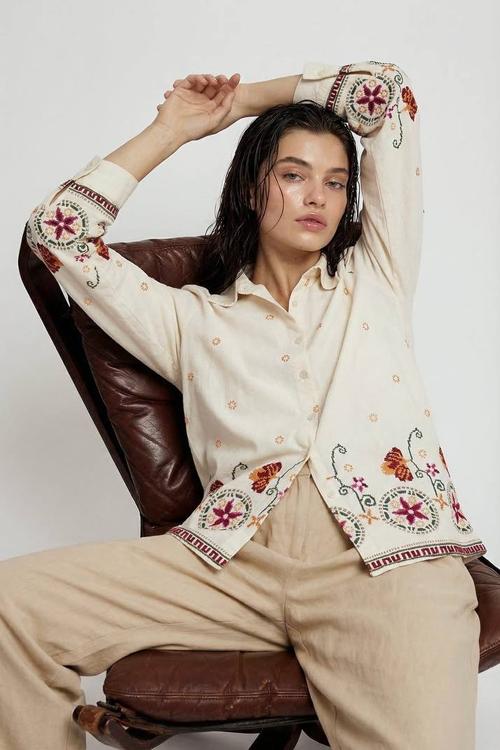 Women's off-white embroidered blouse 1324