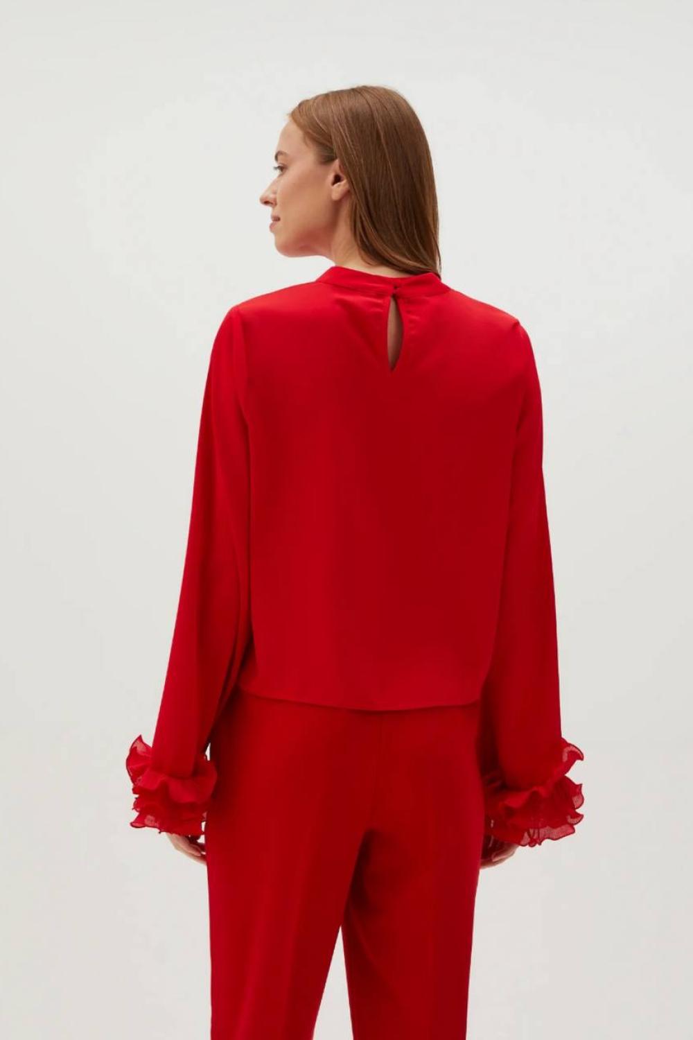 Red blouse with ruffles, festive Z-KO-4529-L-realiz