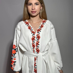 Embroidered dress women's white with red flowers