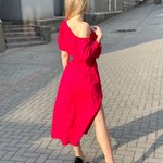 Red dress with open shoulders
