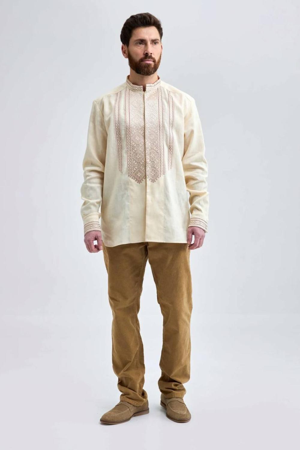 Men's embroidered shirt beige
