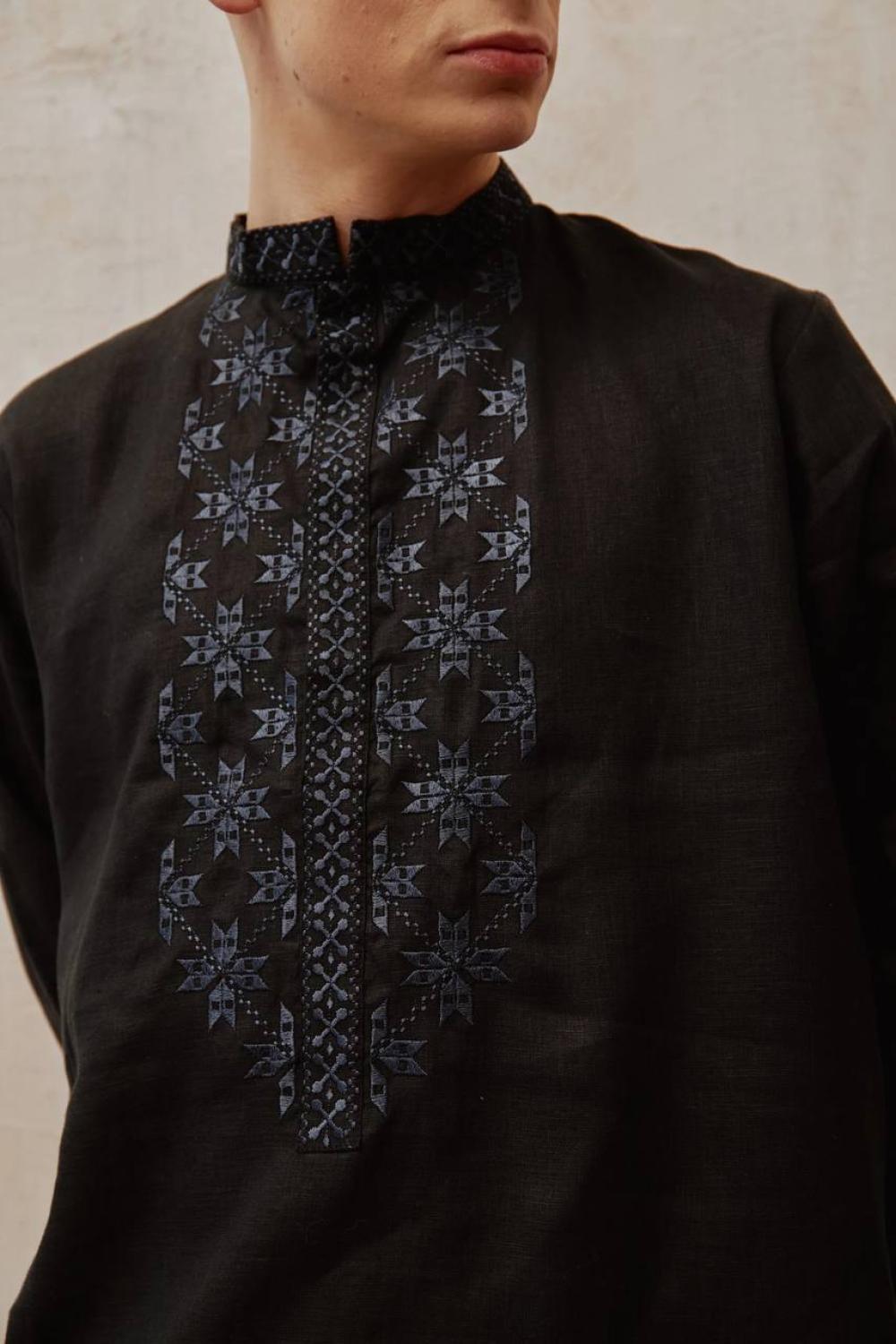 Embroidered black men's shirt of the author's work