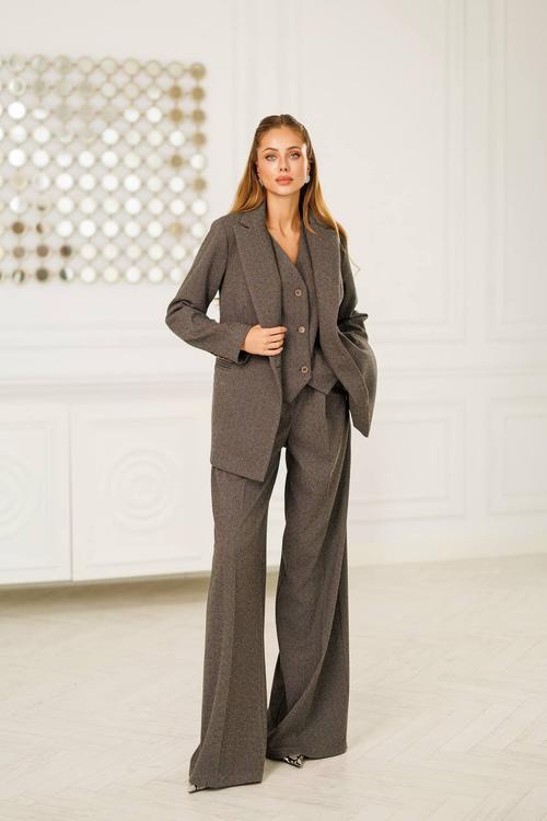 Classic women's chocolate grey cashmere three-piece suit 558_grey