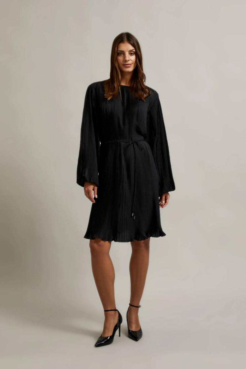 Black dress made of technicolor fabric