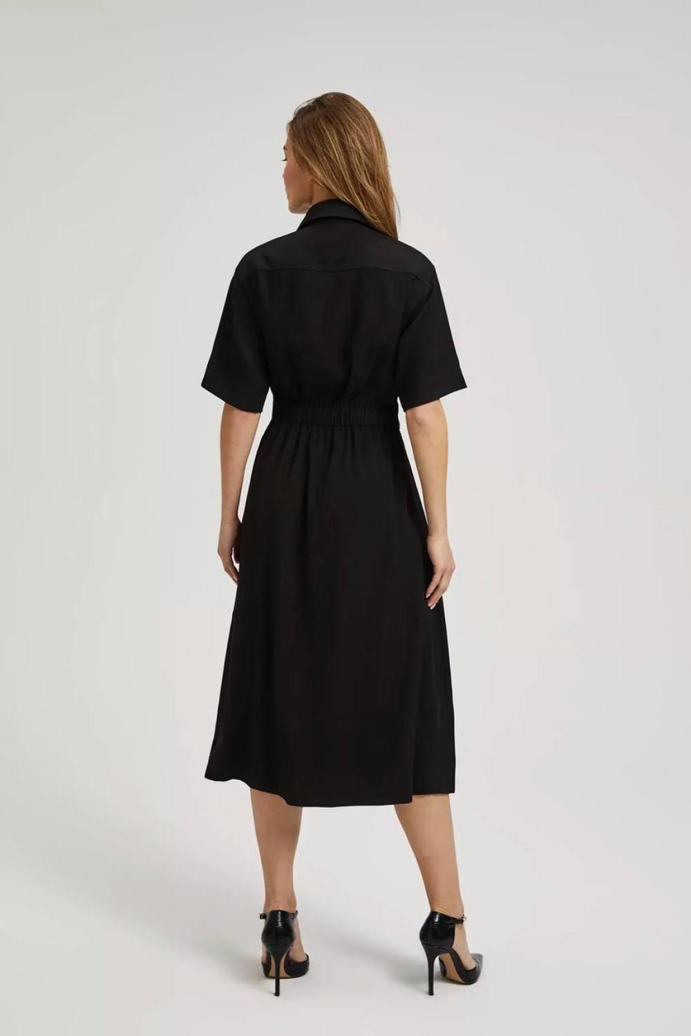 Black midi dress with patch pockets  MOODO