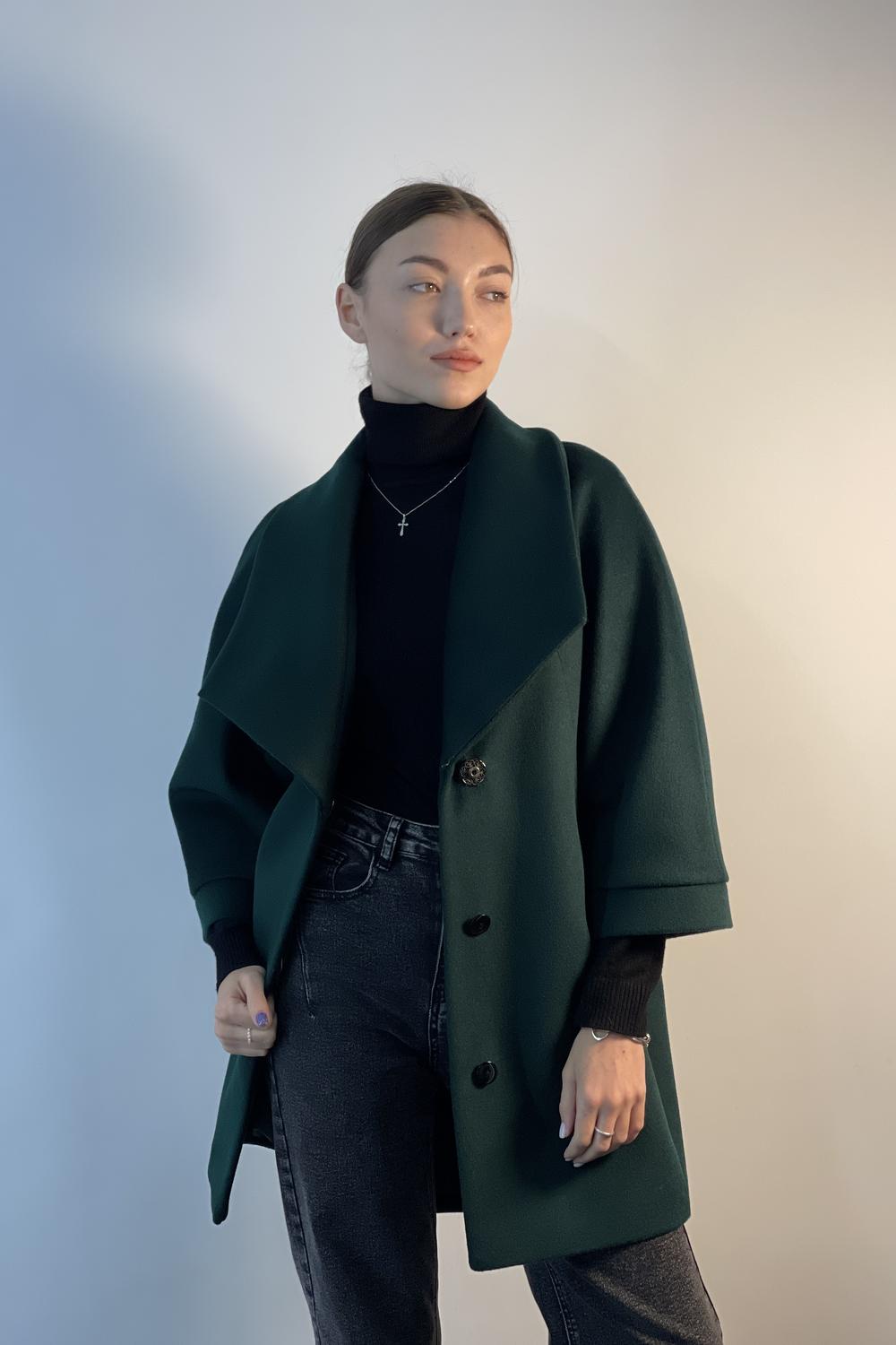 Пальто жіноче демісезонне з вовни смарагдове Mirella moda
