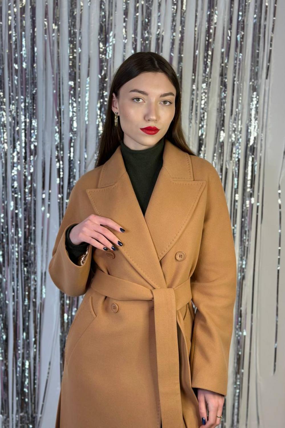 Women's demi-season cashmere coat in camel color 246C FINE LINE
