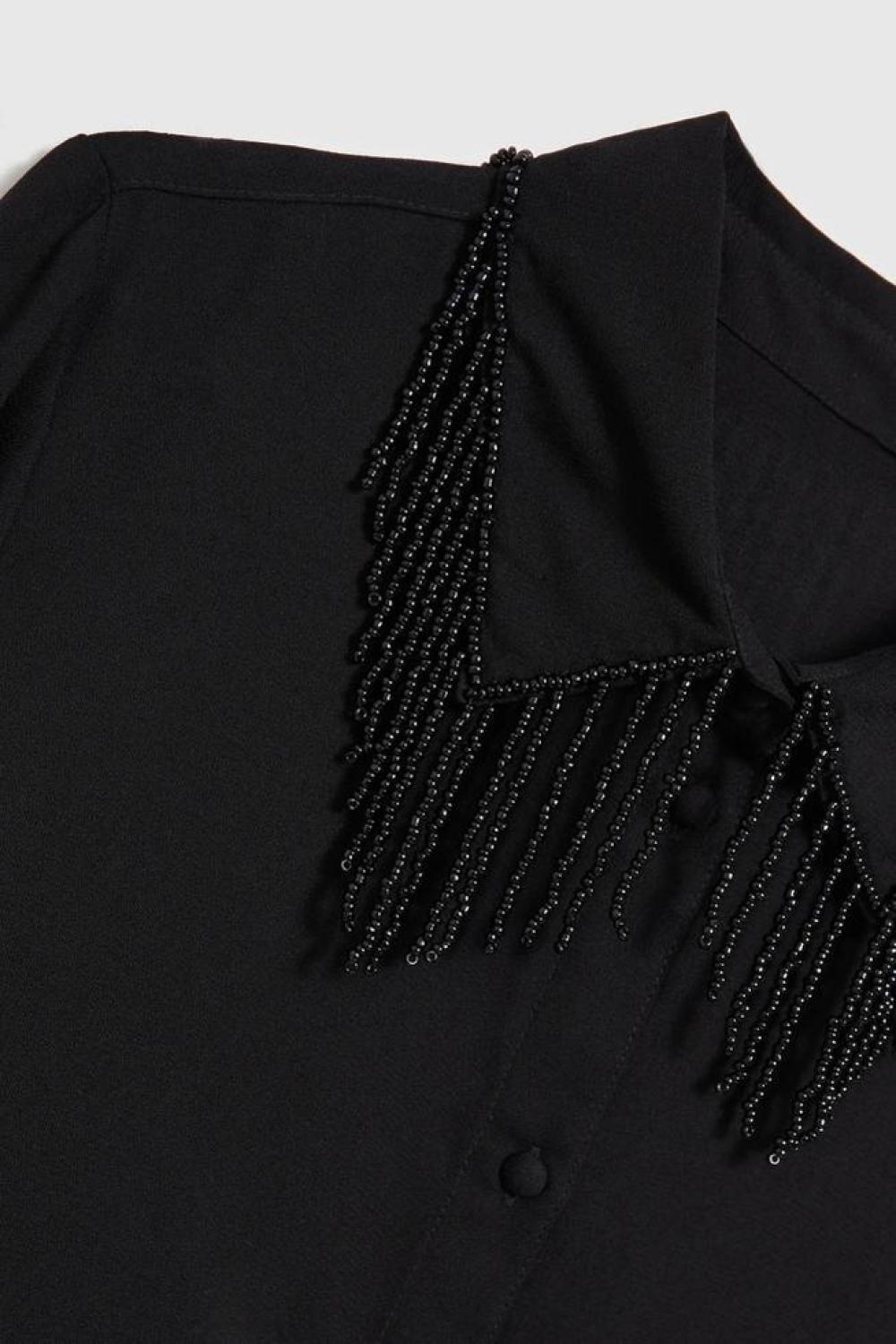 A black viscose shirt with a decorated collar