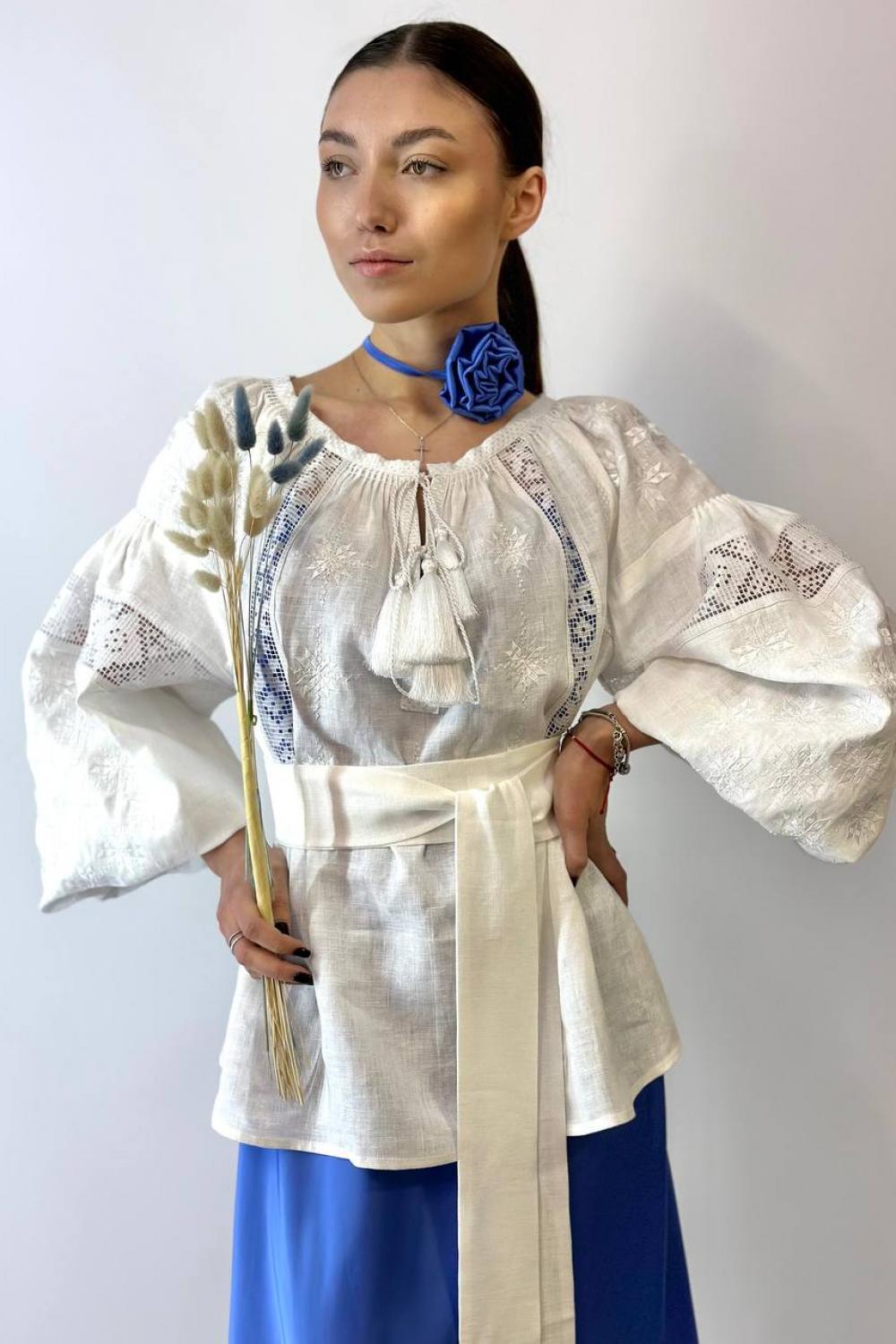 Вишиванка жіноча лляна біла по білому Урочиста EMBROIDERED GEM