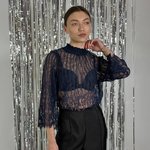 Blouse made of delicate lace in a noble dark blue color