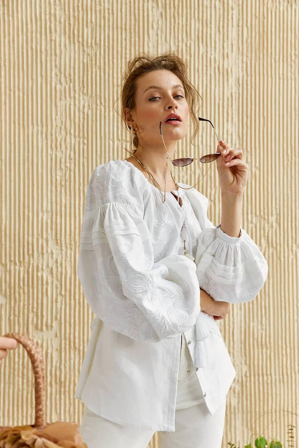 White on white designer Mariya EMBROIDERED GEM