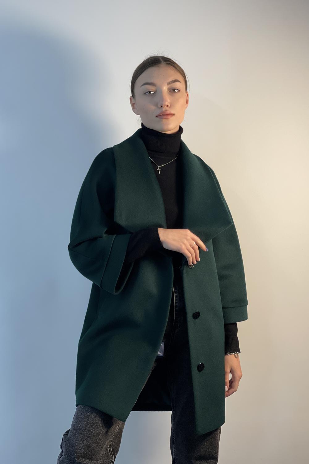 Пальто жіноче демісезонне з вовни смарагдове Mirella moda