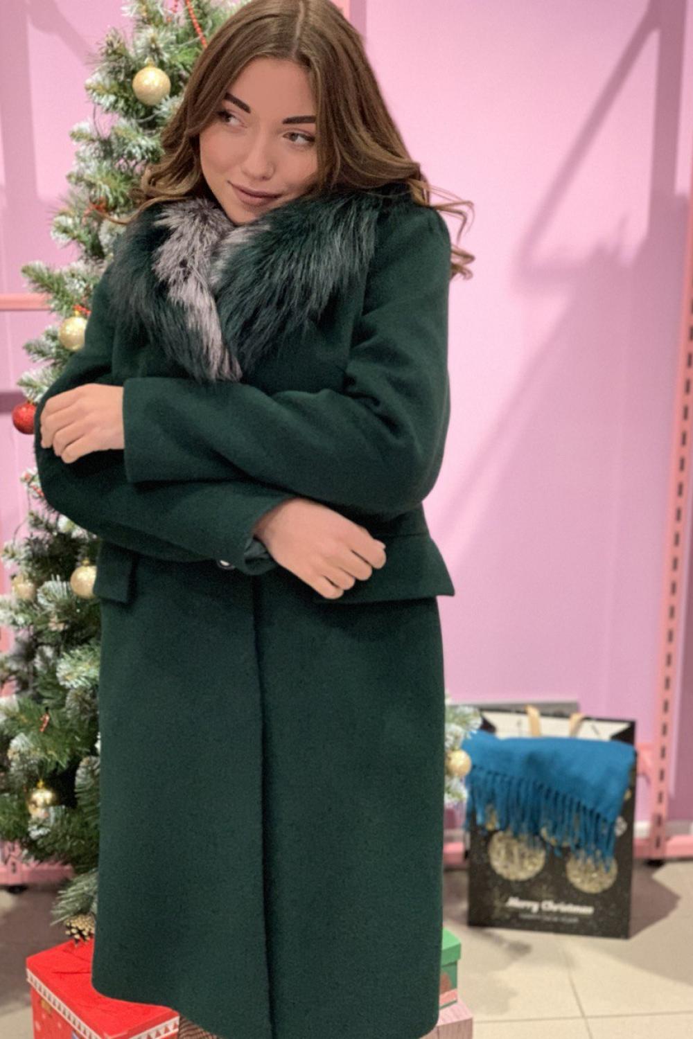 Пальто жіноче зимове вовняне з хутром чорнобурки Mirella moda